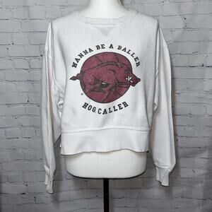 Chicka-d Arkansas Razorback Basketball Ribbed Cropped Crewneck Sweatshirt Medium